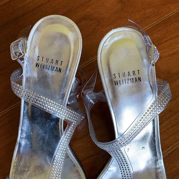 Stuart Weitzman Silver Supple Kid Sandal Size 7 - Picture 3 of 10